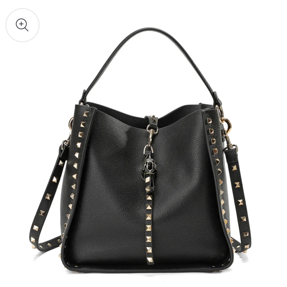 Tiffany & Fred Black Full-Grain Leather Hobo/ Shoulder Bag Studded